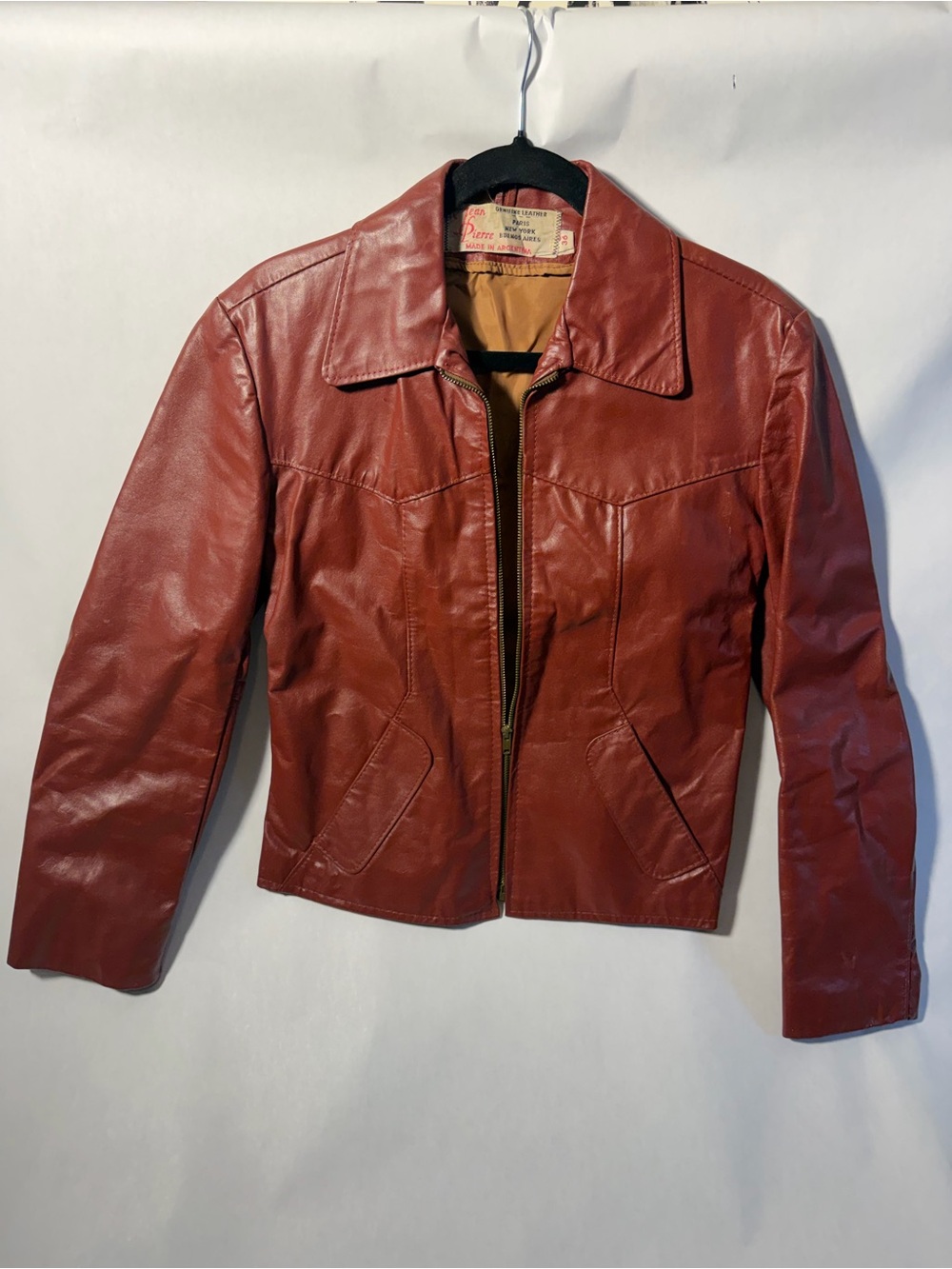 Vintage Red Leather Zip-Front Jacket